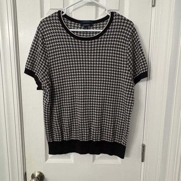 Lands’ End Women’s Supima Cotton Sweater L/P 14-16 – Black White Houndstooth Sho - Picture 1 of 7